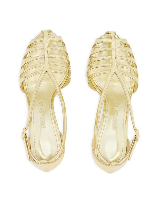 Ferragamo Metallic Lilie Caged Leather Sandals