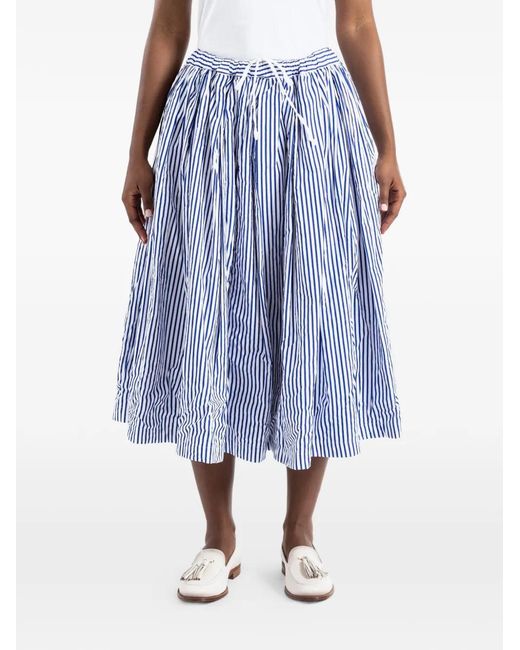 Comme des Garçons Blue Striped-Pattern Drawstring-Fastening Midi Skirt