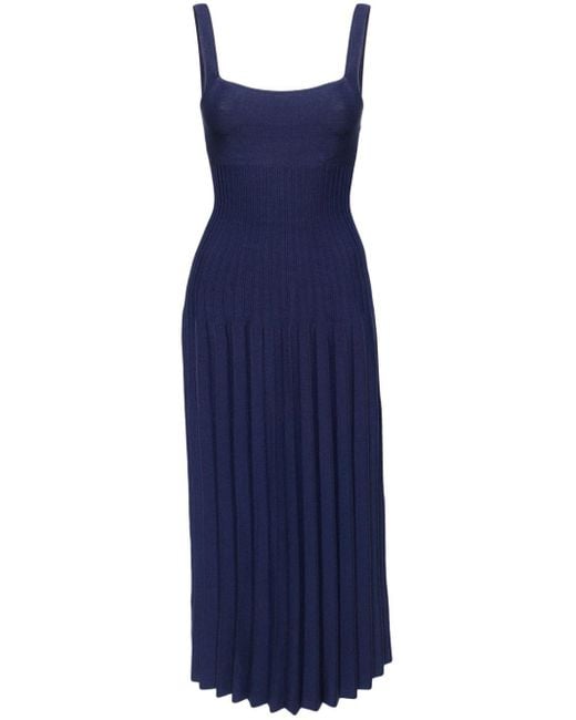 Staud Blue Ellison Pleated Midi Dress