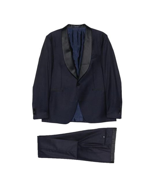 Tagliatore Blue Satin-Trim Shawl-Lapel Suit for men