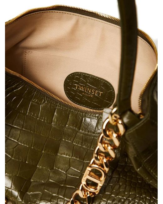 Twinset Brown Liliane Crocodile-Effect Chain Shoulder Bag