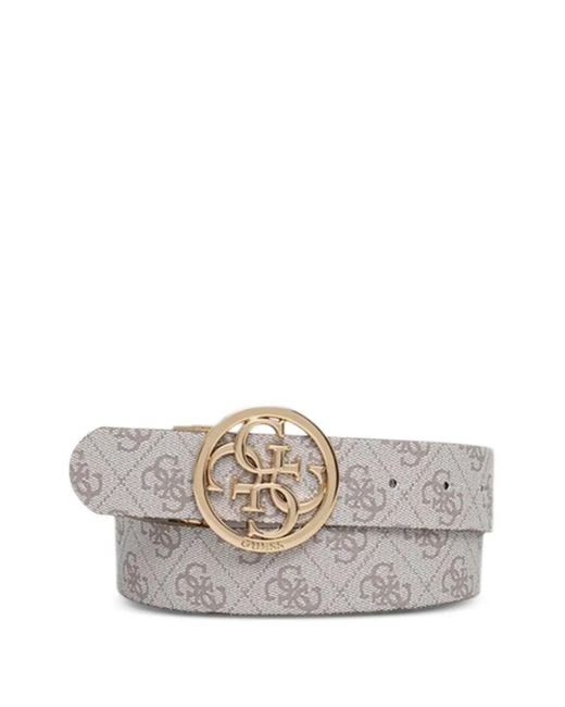 Guess White Monogram Buckle Belt