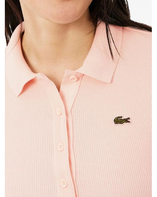 Lacoste Pink Ribbed-Knit Logo-Patch Polo Shirt