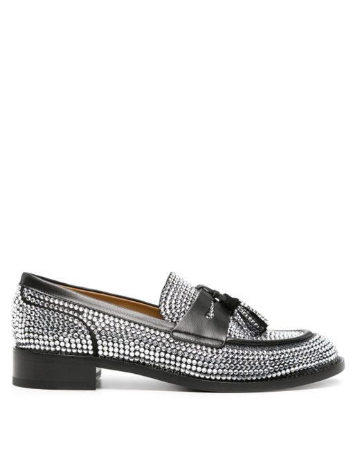 Rene Caovilla Gray Embellished Leather Loafers - Women's - Calf Leather/lamb Skin/crystal