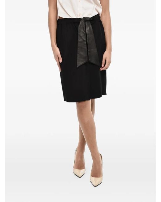 DSquared² Black Leather-Belt Front-Slit Midi Skirt