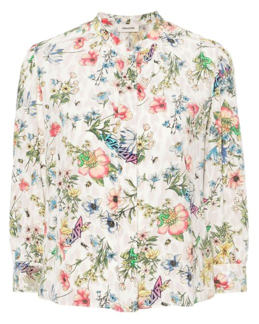 Zadig & Voltaire Gray Floral-print Silk Blouse
