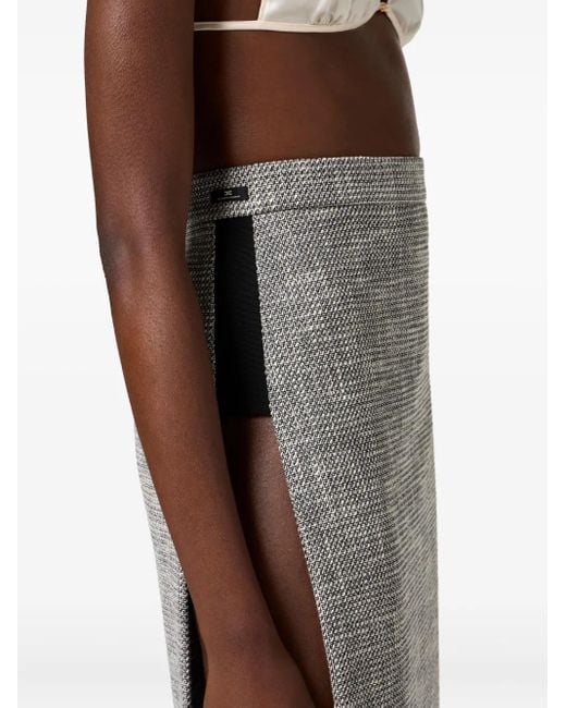 Elisabetta Franchi Gray Tweed Side-Split Midi Skirt