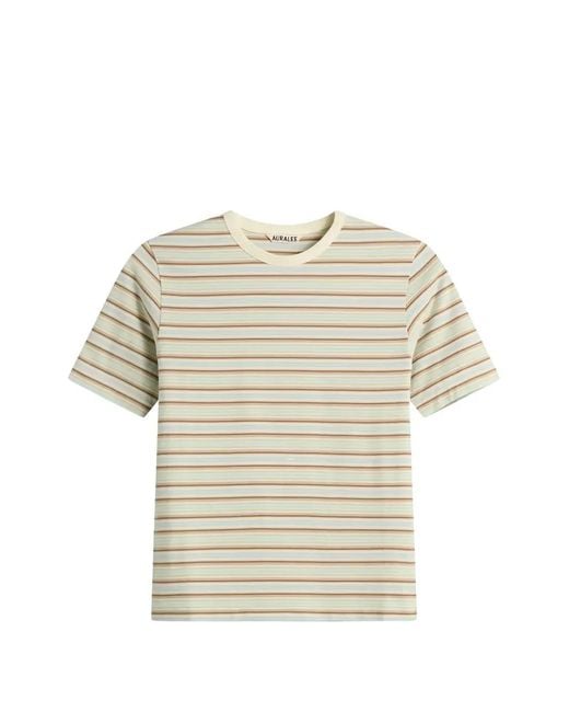 Auralee Natural Stripe-Pattern T-Shirt