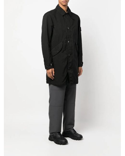 Stone Island Black Logo-Patch Single-Breasted Coat for men