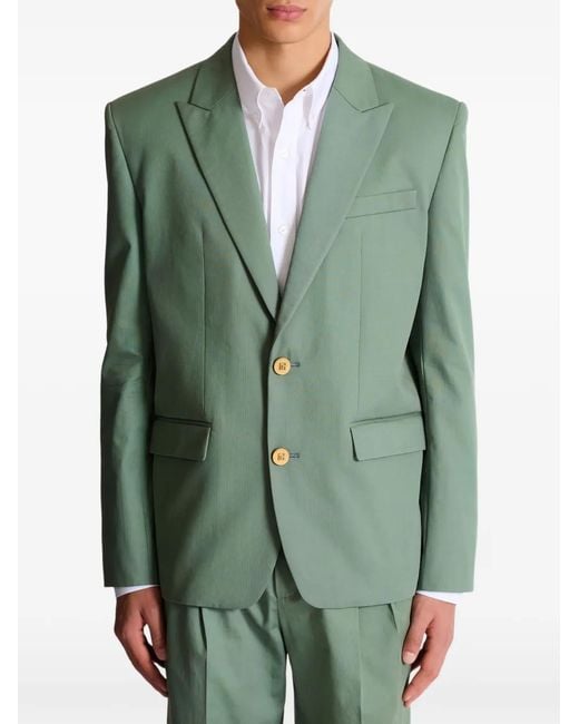 Balmain Green Single-Breasted Peak-Lapel Blazer for men
