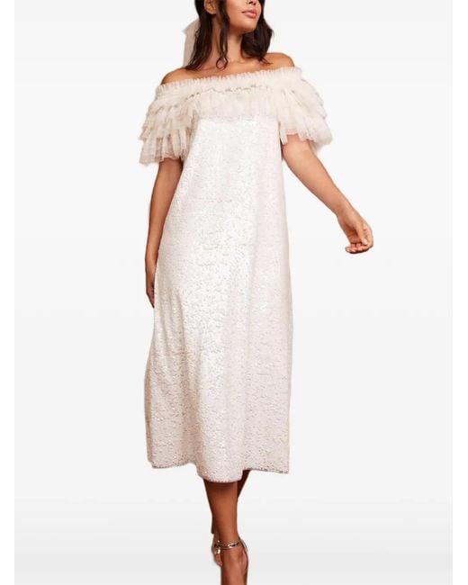 Needle & Thread White Ruffled Midi Dress