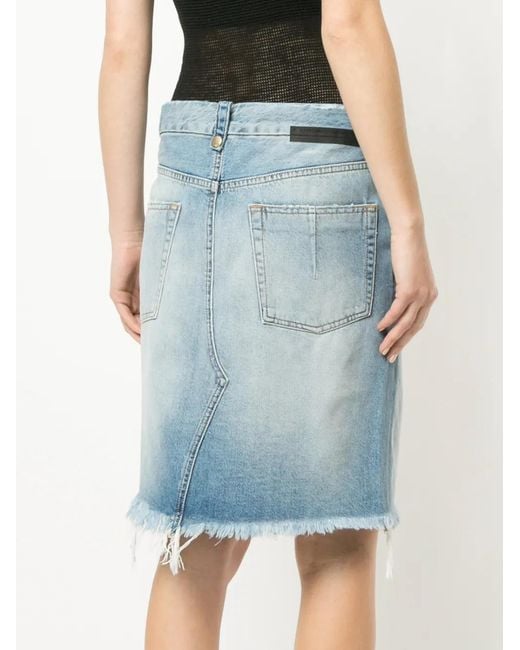 Unravel Project Blue Frayed Denim Skirt