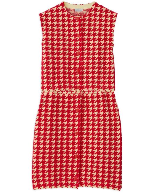 Burberry Red Houndstooth-pattern Sleeveless Dress
