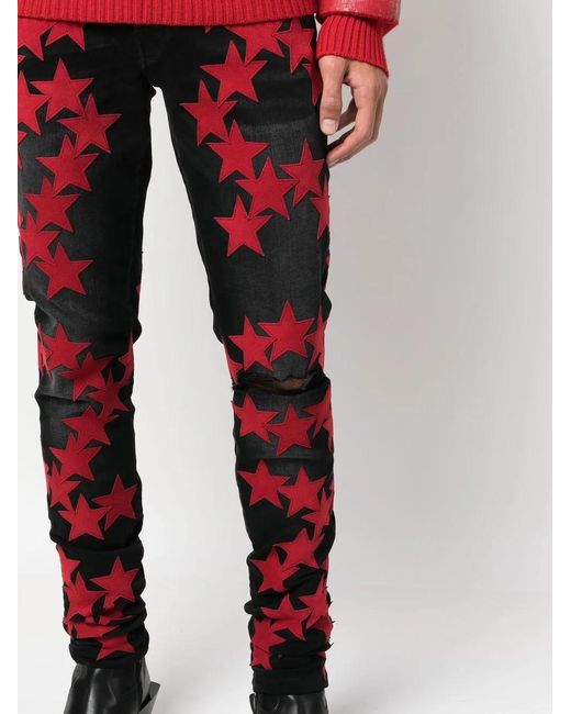Amiri Red Star-Appliqué Straight-Leg Jeans for men