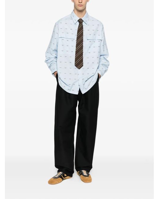 LC23 White Chest-Pocket Patterned Shirt for men
