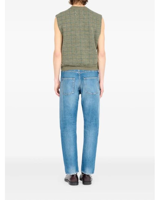 Maison Margiela Green Checked V-Neck Vest for men