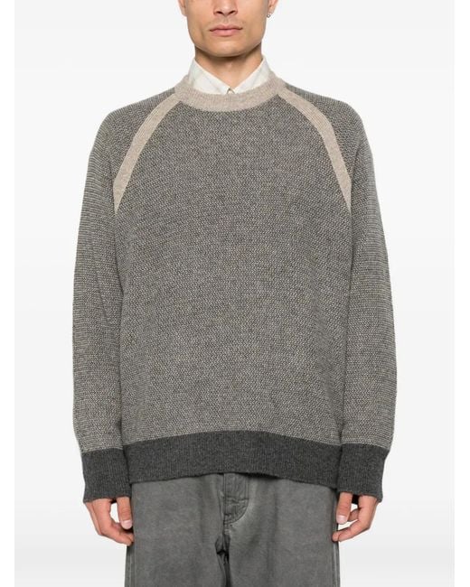 Ziggy Chen Gray Raglan-Sleeve Button-Slit Sweater for men