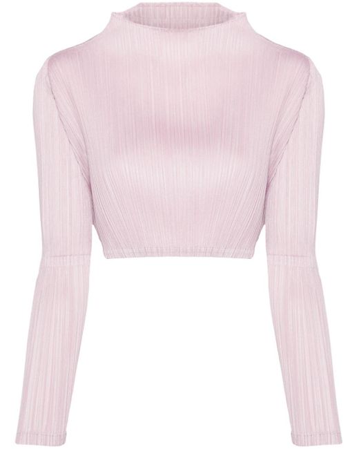 Long-sleeve plissé cropped top Pleats Please Issey Miyake en coloris Pink