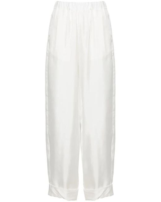 Blanca Vita White High-Waist Silk Palazzo Trousers