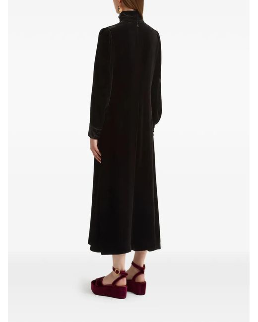 Maliparmi Black High-Neck Button-Front Velvet Maxi Dress