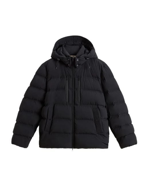Woolrich Black Stretch Hooded Puffer Jacket for men