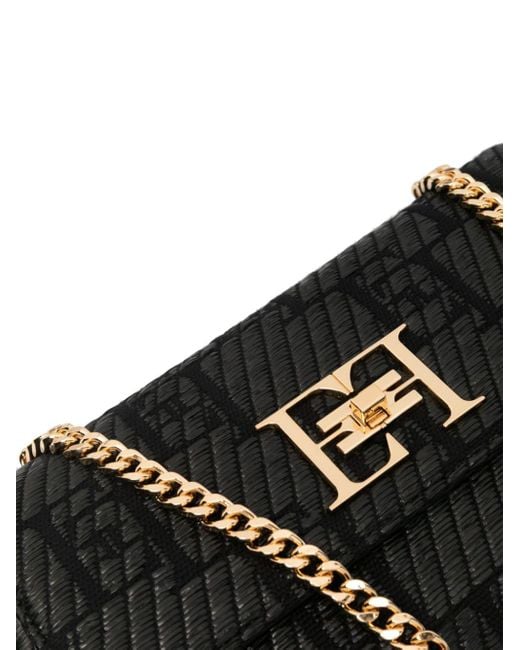 Elisabetta Franchi Black Logo-Jacquard Shoulder Bag