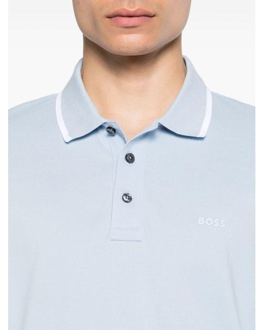 Boss Blue Logo-print Piqué Polo Shirt for men