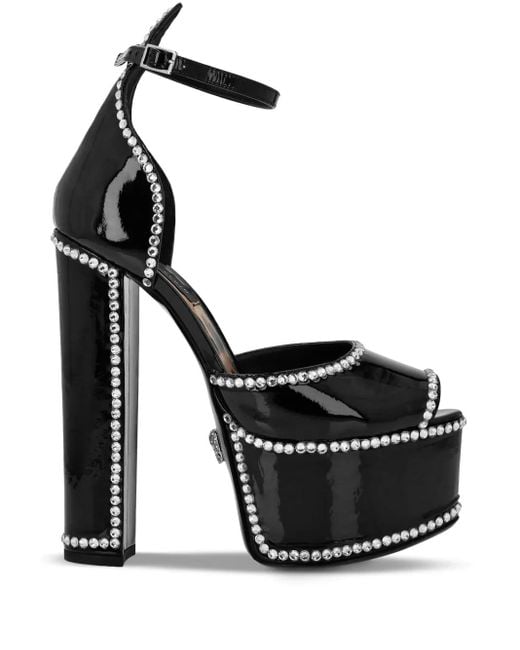 Philipp Plein Black Crystal-Embellished Heeled Platform Sandals