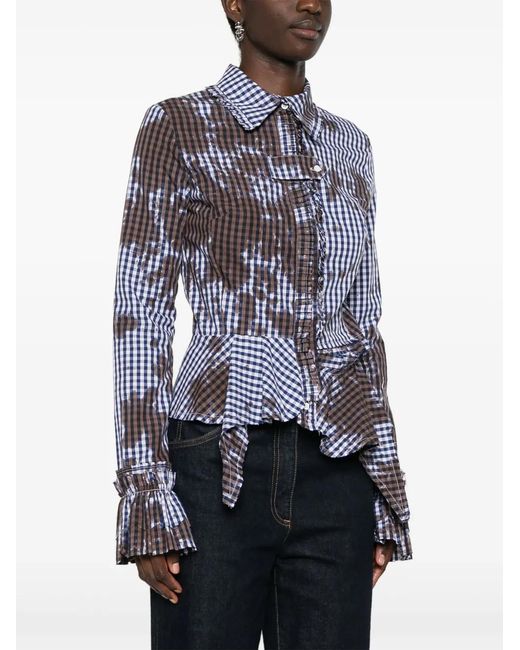 OTTOLINGER Blue Stained Gingham Ruffled Shirt