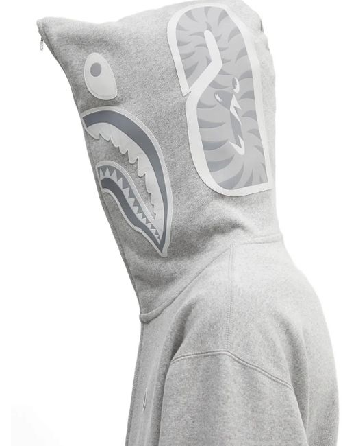 A Bathing Ape Gray One Point Ape Head Shark Zip-Up Hoodie for men