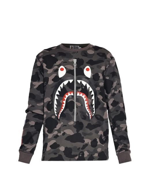 A Bathing Ape Black Camouflage-Print Shark-Detail T-Shirt for men