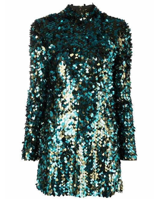 Emilio Pucci Green Sequinned Long-Sleeve Minidress