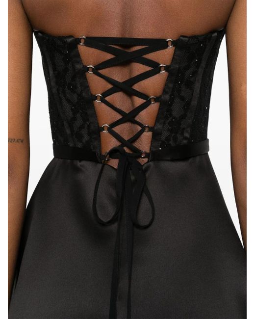 Nissa Black Corset-Style Taffeta Midi Dress