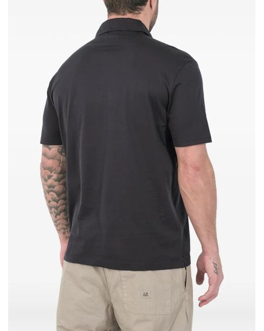 C P Company Black Buttoned Polo Shirt for men