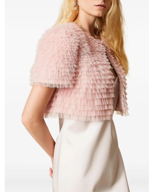 Twinset Pink Cropped Tulle Ruffle Jacket