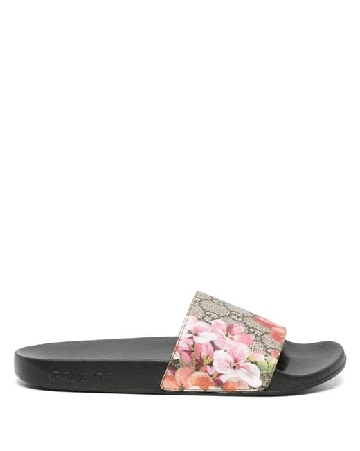 Gucci Black Gg Blooms Supreme Floral Sliders