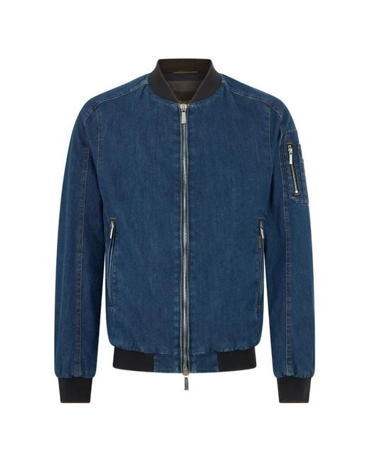 Moorer Blue Zip Ribbed Denim Jacket for men