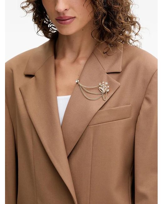 Fracomina Brown Crown-Embellished Long Blazer