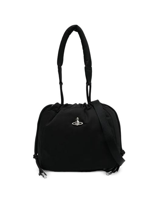 Vivienne Westwood Black Small Hilary Orb-Detail Drawstring Bucket Bag