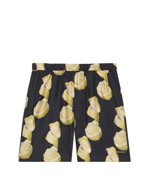 Givenchy Black Elasticated-Waist Fruit-Print Shorts
