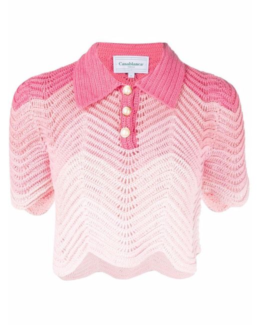 CASABLANCA Pink Crochet Polo Shirt