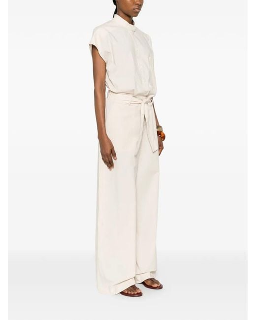 Roberto Collina White Belted Button-Up Jumpsuit
