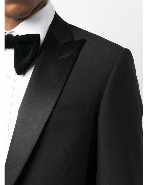 Corneliani Black Peak Lapel Single-Breasted Virgin-Wool Suit for men