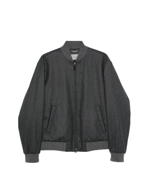 Canali Gray Wool Zip-Up Jacket for men