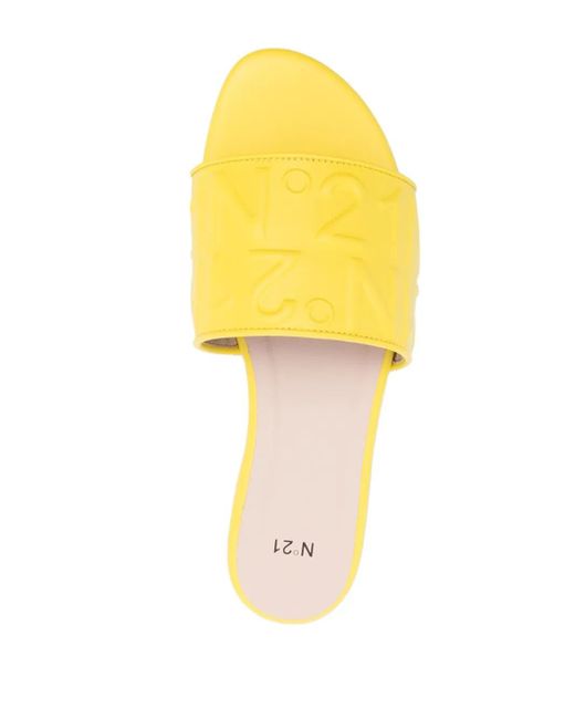 Claquettes En Cuir À Logo Embossé N°21 en coloris Yellow