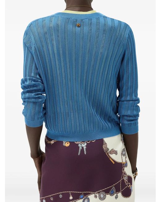 Versace Blue Viscose Mesh Ribbed Knit Cardigan