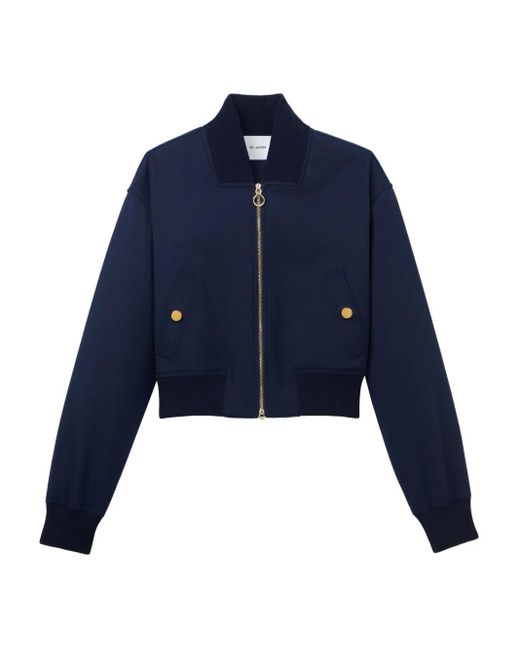 St. John Blue Dakota Cropped Bomber Jacket