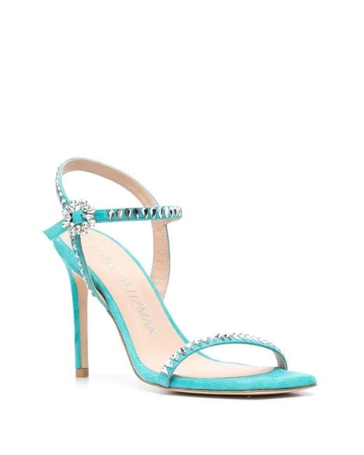 Stuart Weitzman Blue Embellished Open-Toe Sandals