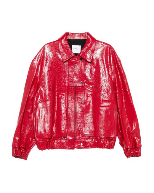Cassell Red Embossed Leather Bomber Jacket