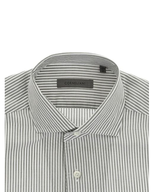 Corneliani Gray Striped-Pattern Shirt for men